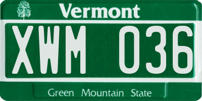 VT license plate XWM036