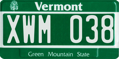 VT license plate XWM038