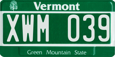 VT license plate XWM039