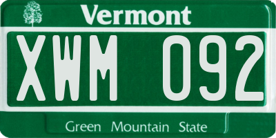 VT license plate XWM092