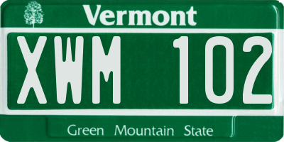 VT license plate XWM102