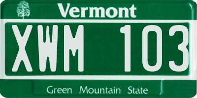 VT license plate XWM103