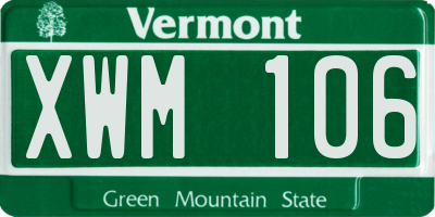 VT license plate XWM106