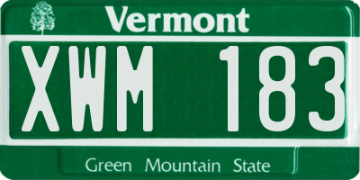 VT license plate XWM183