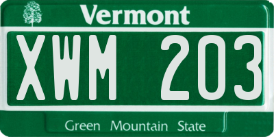 VT license plate XWM203