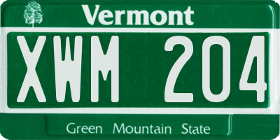 VT license plate XWM204