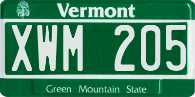 VT license plate XWM205