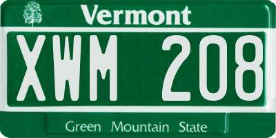 VT license plate XWM208