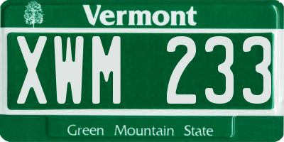 VT license plate XWM233