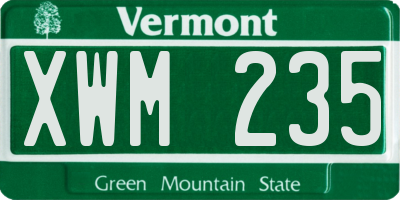 VT license plate XWM235