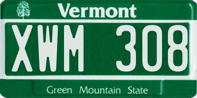 VT license plate XWM308