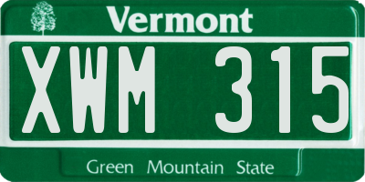 VT license plate XWM315