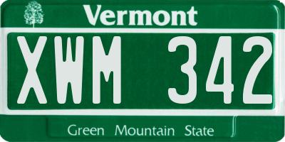 VT license plate XWM342