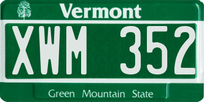 VT license plate XWM352