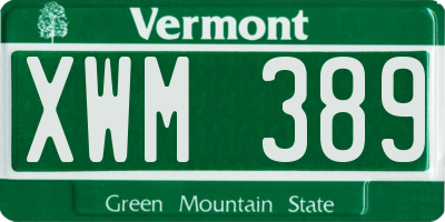 VT license plate XWM389