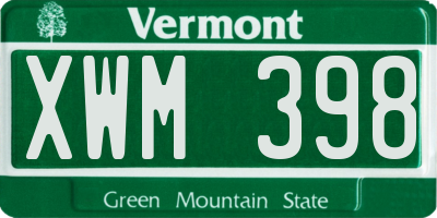 VT license plate XWM398