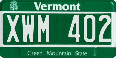 VT license plate XWM402