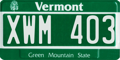 VT license plate XWM403