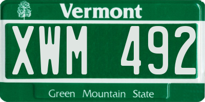 VT license plate XWM492