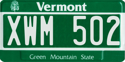 VT license plate XWM502