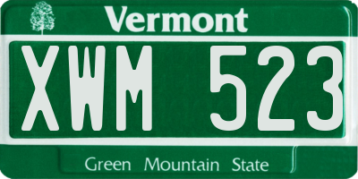 VT license plate XWM523