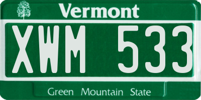 VT license plate XWM533