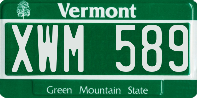 VT license plate XWM589