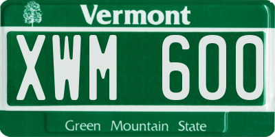 VT license plate XWM600