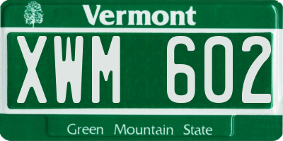 VT license plate XWM602