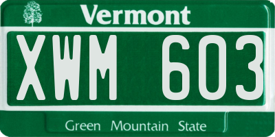 VT license plate XWM603