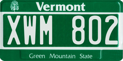 VT license plate XWM802