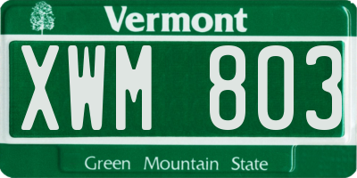 VT license plate XWM803