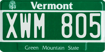 VT license plate XWM805