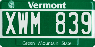 VT license plate XWM839