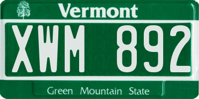 VT license plate XWM892