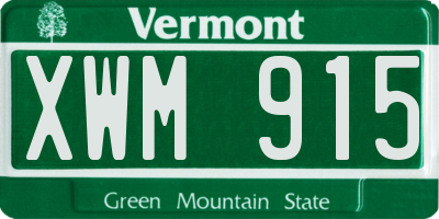 VT license plate XWM915