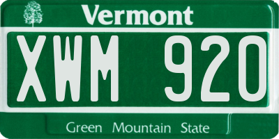 VT license plate XWM920