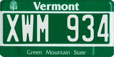 VT license plate XWM934