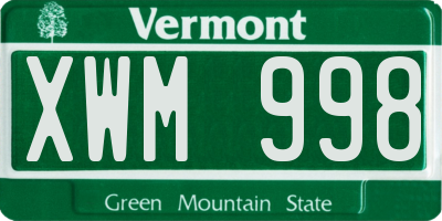 VT license plate XWM998
