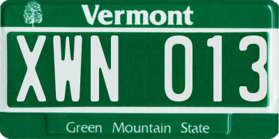 VT license plate XWN013