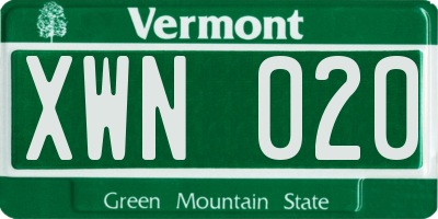 VT license plate XWN020