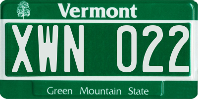 VT license plate XWN022