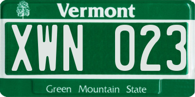 VT license plate XWN023