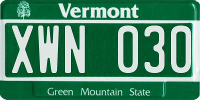 VT license plate XWN030
