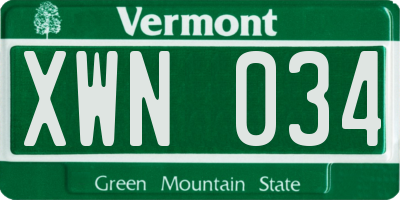 VT license plate XWN034