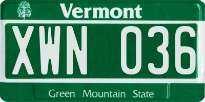 VT license plate XWN036