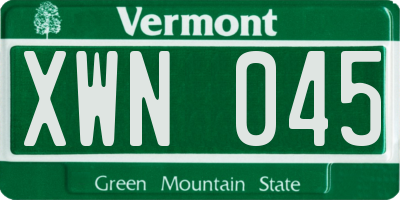 VT license plate XWN045