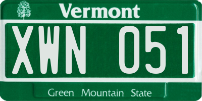 VT license plate XWN051