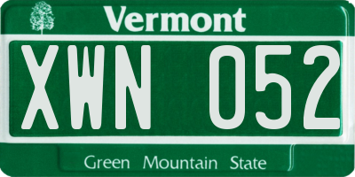 VT license plate XWN052