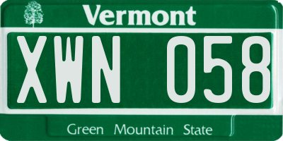 VT license plate XWN058